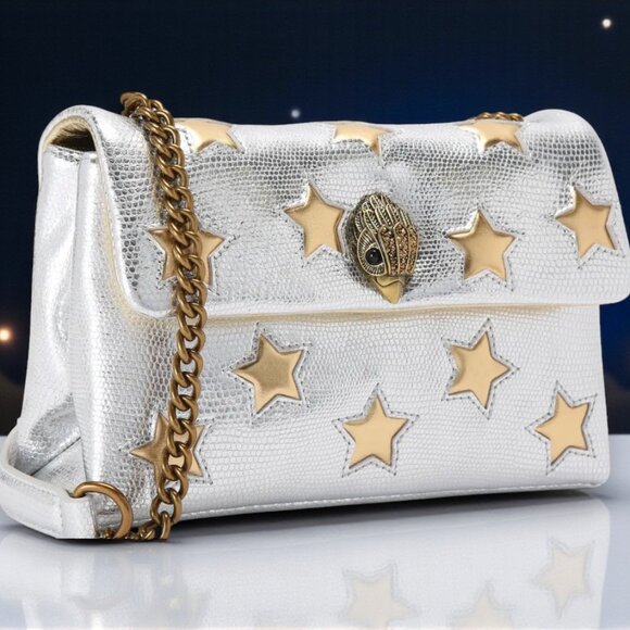 Kurt Geiger Kensington Medium Silver and Gold Star Leather Crossbody - New - Picture 2 of 11